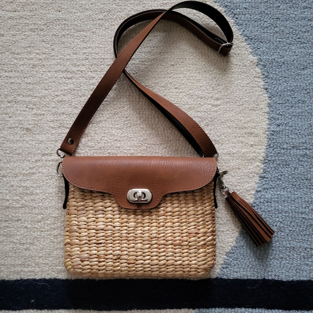 Brown and Tan Woven Crossbody Bag